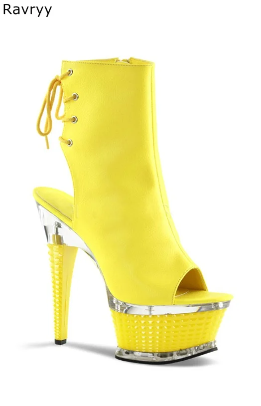 

Summer Autumn Fashion Yellow Woman sandal boots 17CM platform heel Peep Toe Women short boot female acting club party shoes