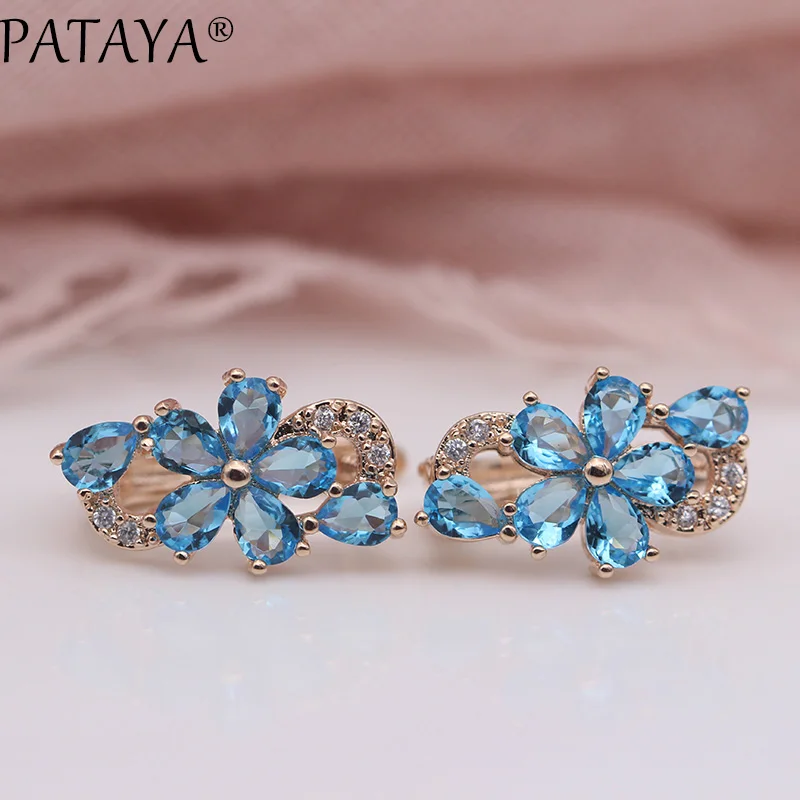 PATAYA New Women Earrings 585 Rose Gold Color Water Drop Natural Zircon Fashion Jewelry Cute Gift Wedding Flower Dangle Earrings