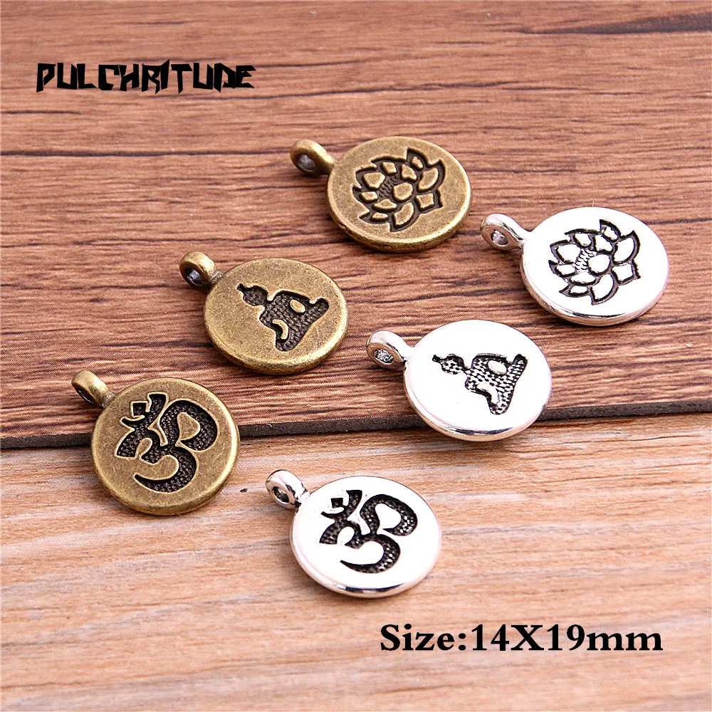 12Pcs Vintage Metal Zinc Alloy Letter 3D Charms Trendy Retro Diy Handmade Round Plant Lotus Pendant For Jewelry