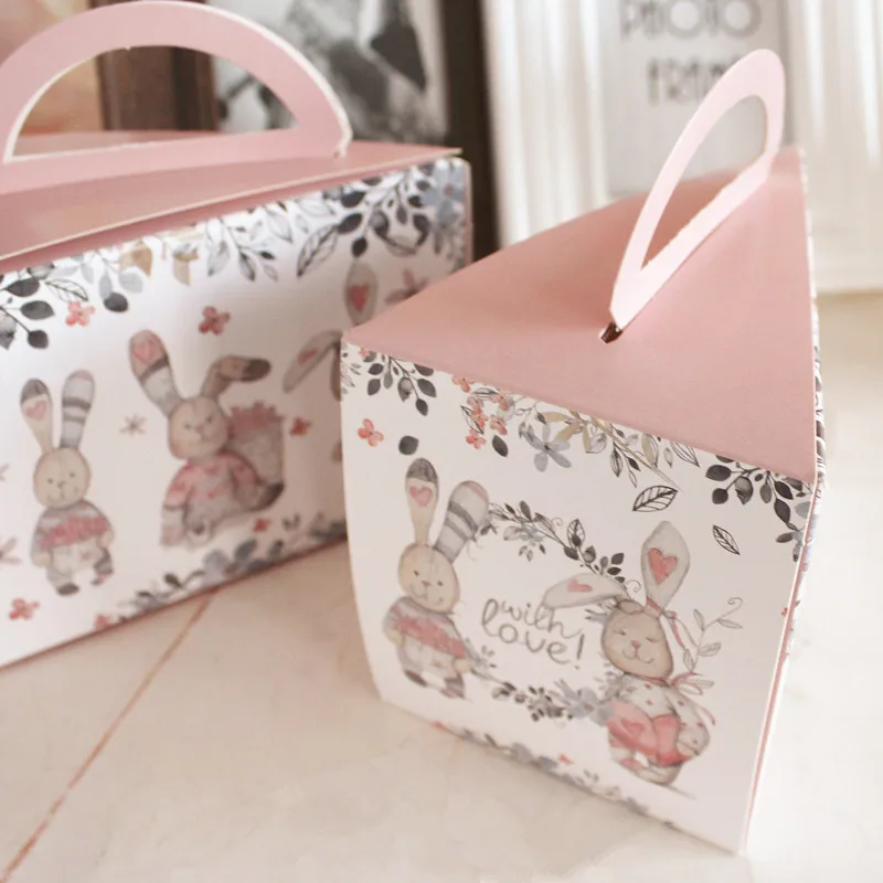 

30pcs/lot Pink Rabbit cute cartoon portable Mousse cake box Cut pieces of pastry dessert Cheese packaging boxes