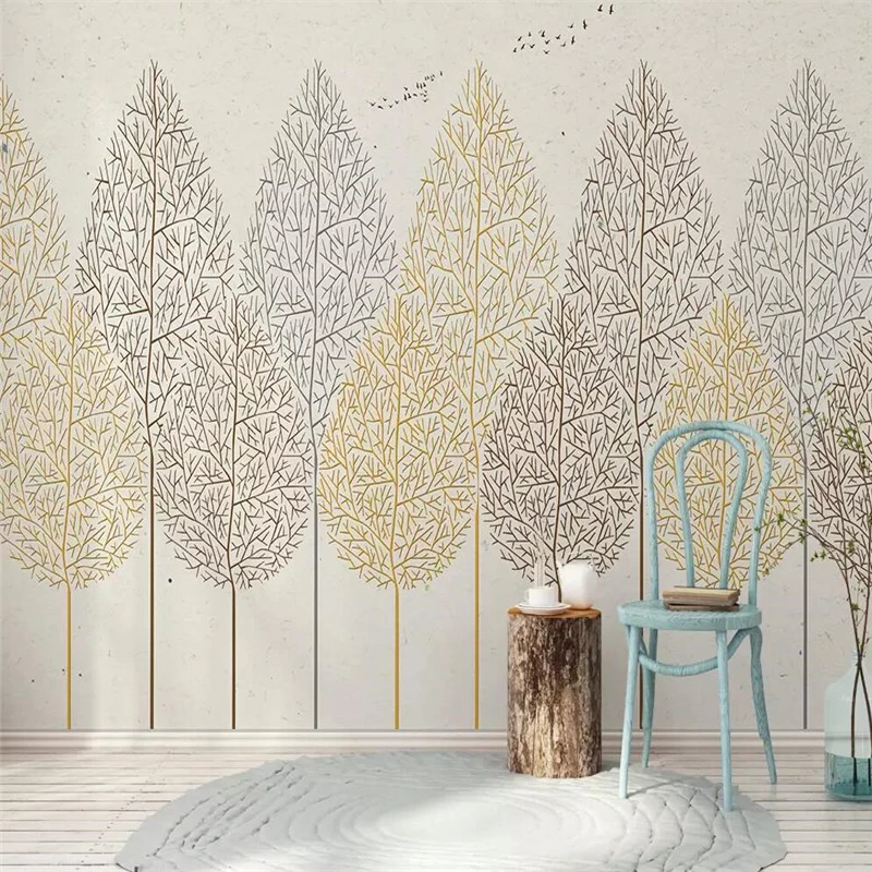 

Decorative wallpaper Painted frescoes on the background wall of the foliage forest