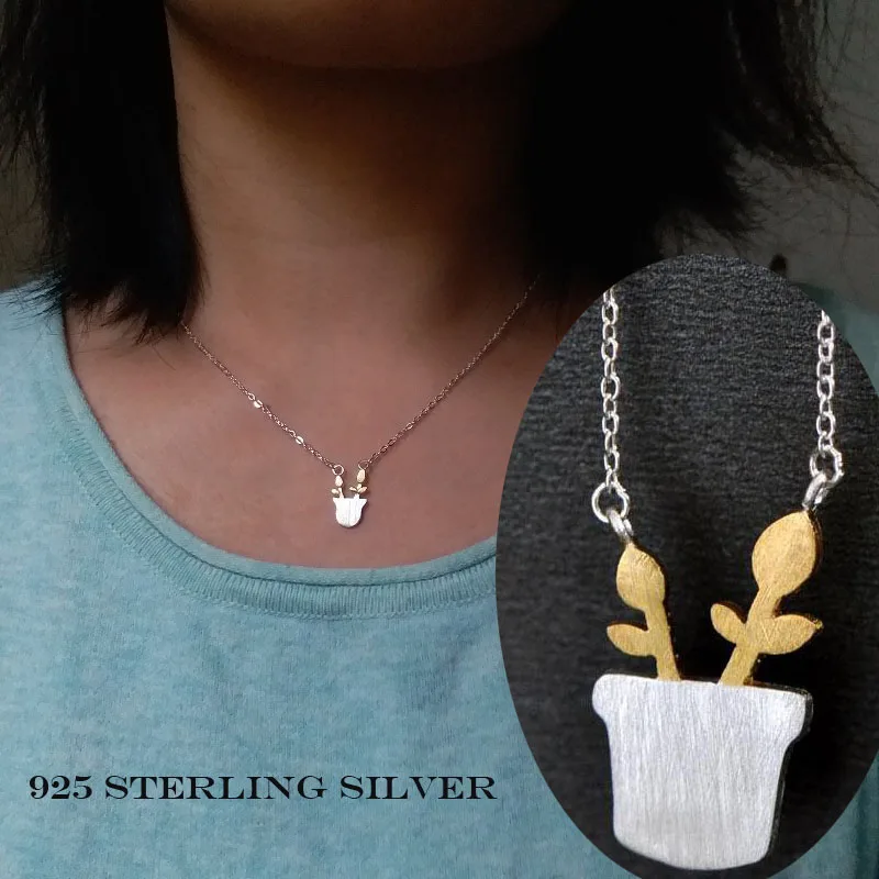 Fashion small flower pot S925 sterling silver pendant necklace for women Simple Clavicle chain for Valentine's day