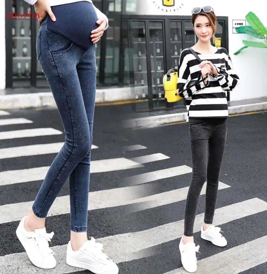 

Pregnant women's pants autumn new pregnant women's feet stomach lift stretch stomach lift denim pants