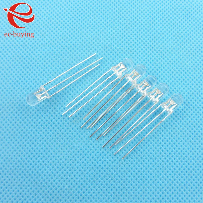 100Pcs/20pcs F3 3mm LED Bi-Color Transparent Common Cathode Round Light Emitting Diode Two Dual Red Green Plug-in DIY Kit