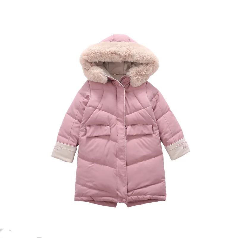 2024 Fashion Children Winter down cotton Jacket Girl clothing Kids clothes Warm Thick parka Fur Collar Hooded long Coats 3-14Y