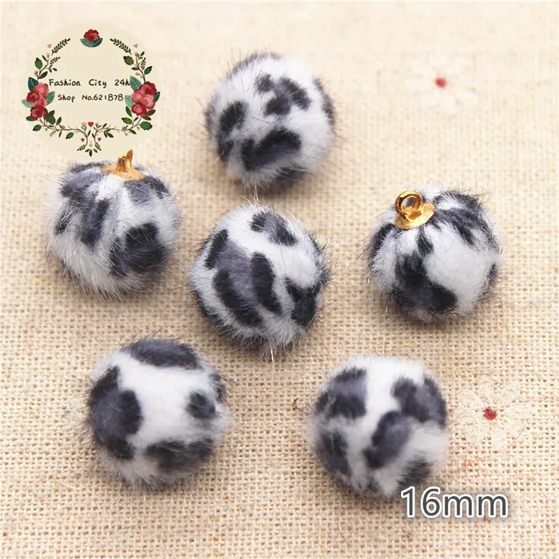 20 pz 16mm Colori Della Miscela Peloso Tessuto Leopardato Coperto Rotonda del Branello della Sfera Del Pendente DIY Jewlry/Craft Fare