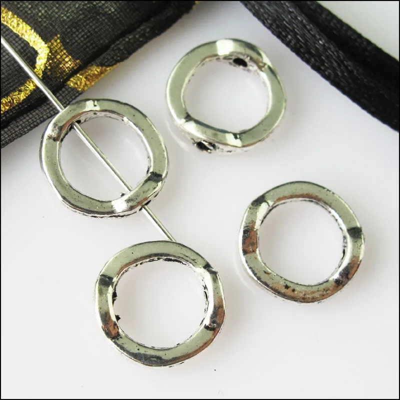 35Pcs Antiqued Silver Color Round Circle Spacer Beads Frame Charms 13mm