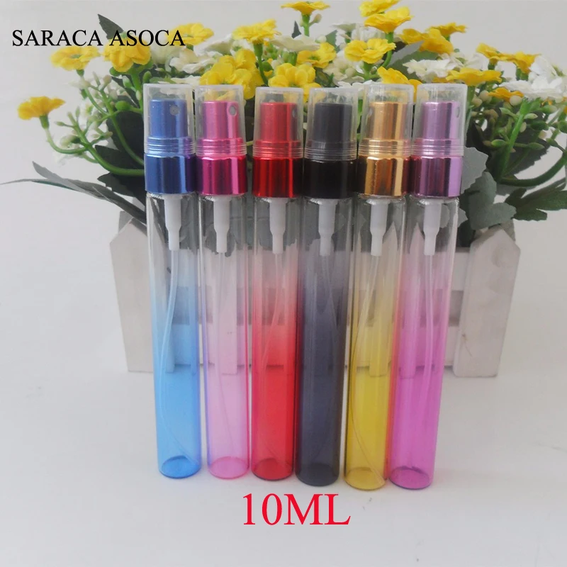 

Wholesale 100pcs/lot 10ml High Quality Painted Color Spray Glass Perfume Bottle Colorful Metal Atomizer Refillable Bottles