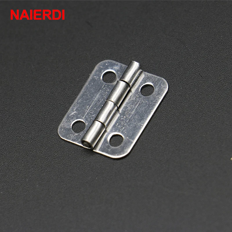 NAIERDI 10pcs 25mm x 20mm Silver Mini Door Hinges Cabinet Drawer Jewellery Box Mini Hinge With Screws For Furniture Hardware