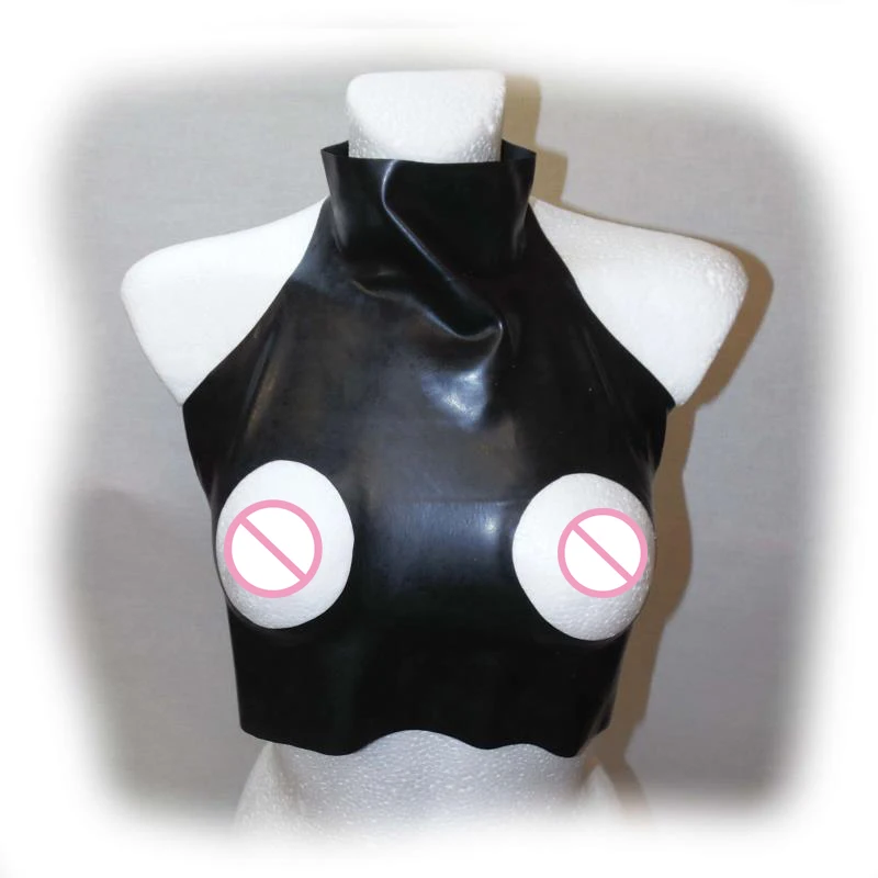 Sexy Schwarz Latex crop top open brüste Gummi bra top halter Dessous Gummi Fetisch