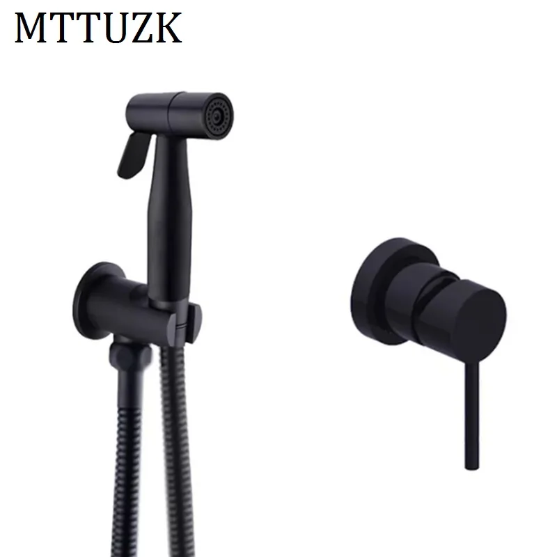 MTTUZK Black Brass Bidet Toilet Handheld Bidet Spray Gun Hot & Colde Bidet Faucet Mixing Valve Hand Shower Holder & hose