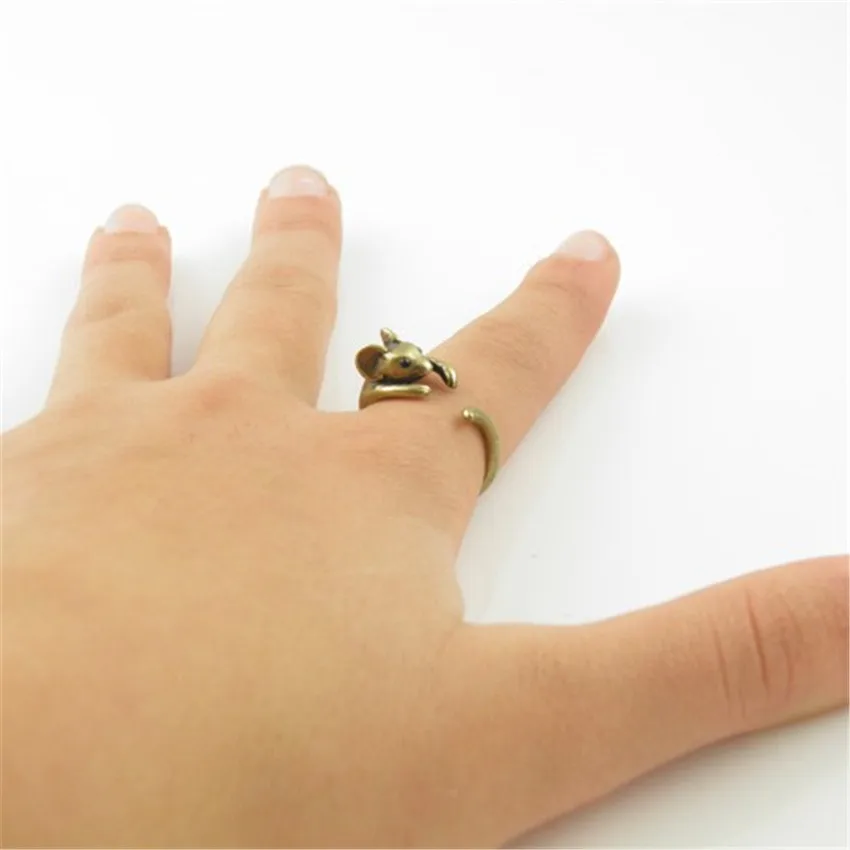 CHENGXUN Vintage Brass Knuckle Ring Adjustable Mouse Animal Wrap Weeding Ring Ladies Fashion Jewelry Boho