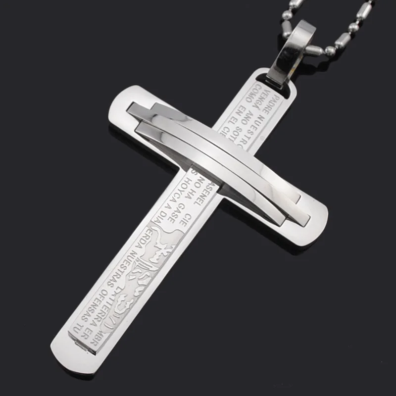 ATGO Mens Crucifix Cross Trendy 316L Stainless Steel Pendant Jesus Scripture Link Chain Necklace Men Jewelry Cross BP696