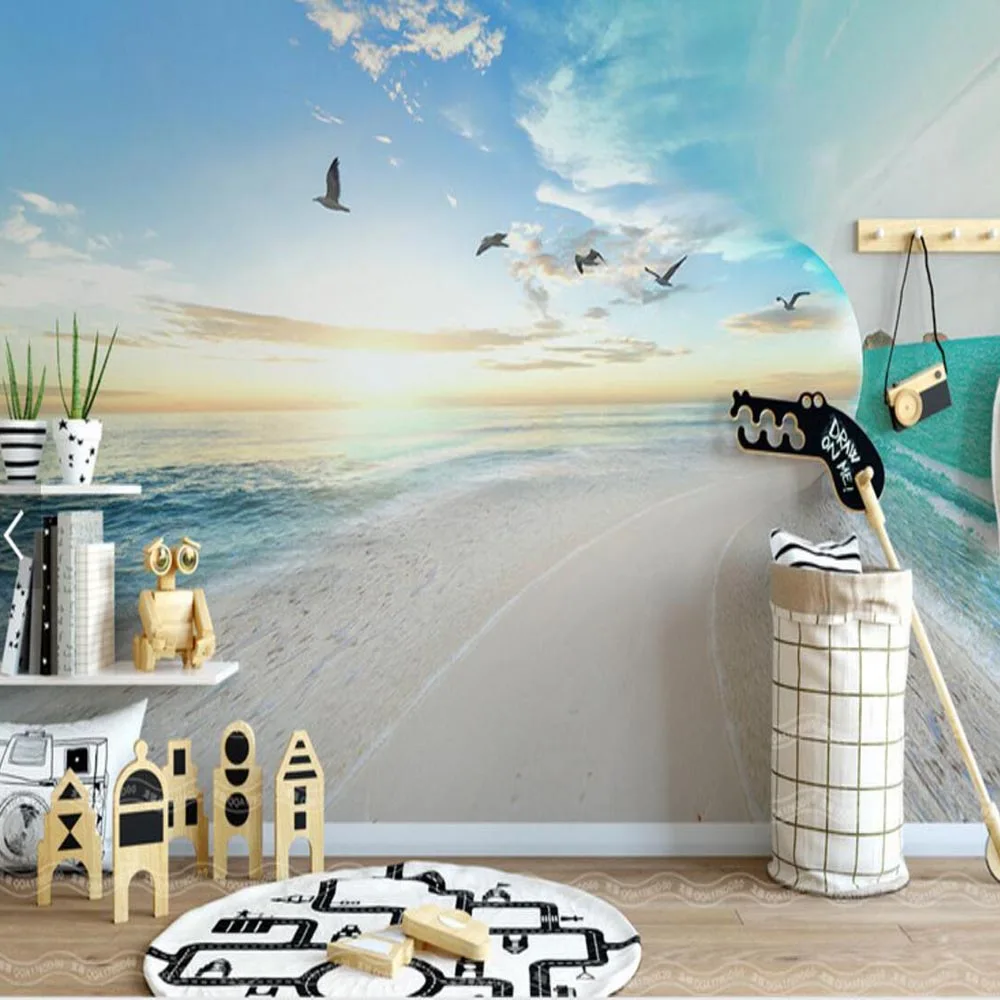 European Style Sea Beach Sunshine Blue Sky Photo Wall Mural for Living Room Home  Art Decor Custom Any Size 3D  Murals