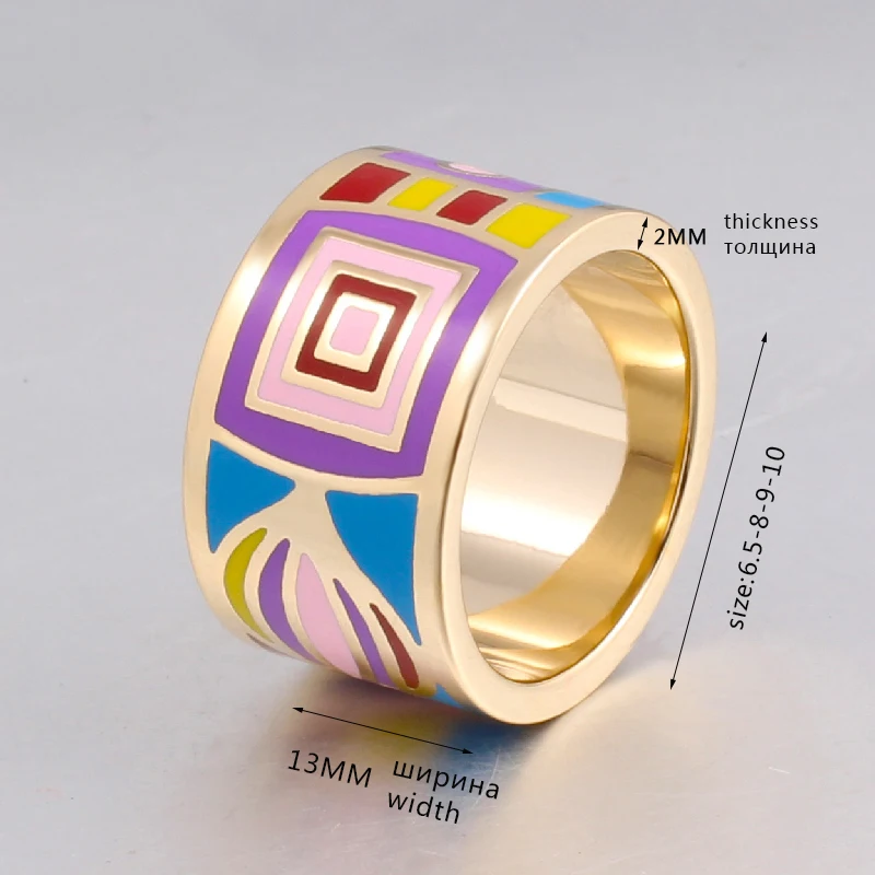 Color Culture Women Gold Jewelry Colorful  Geometric Design Stainless Steel Scarf Rings Trendy  Birthday Gift