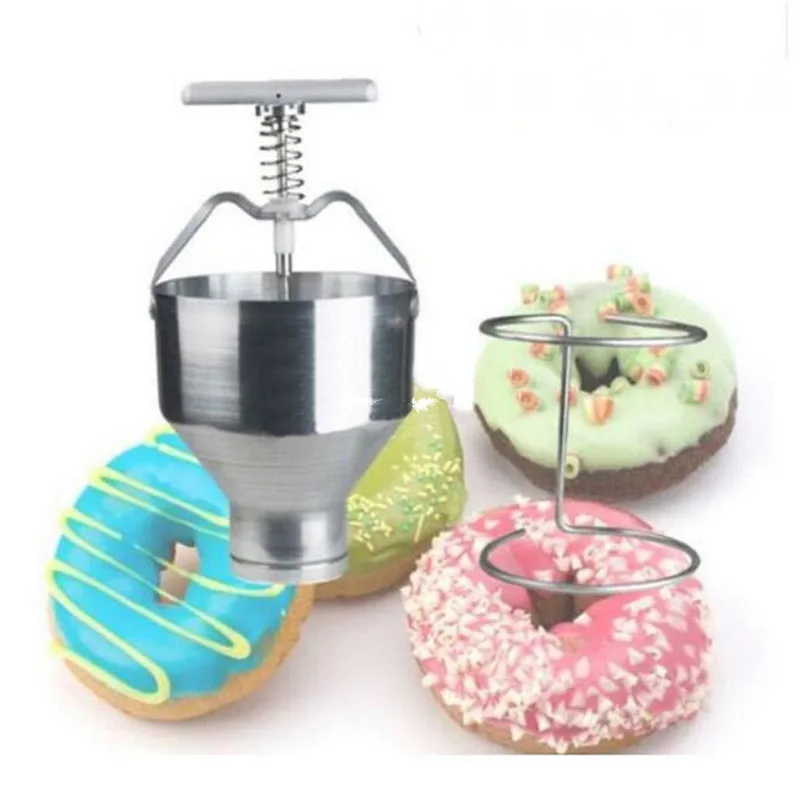 Portable Stainless Steel Mini Manual Donut Maker Machine Handheld Cake Donut Hopper Donut Dropper Griddle Cake Maker