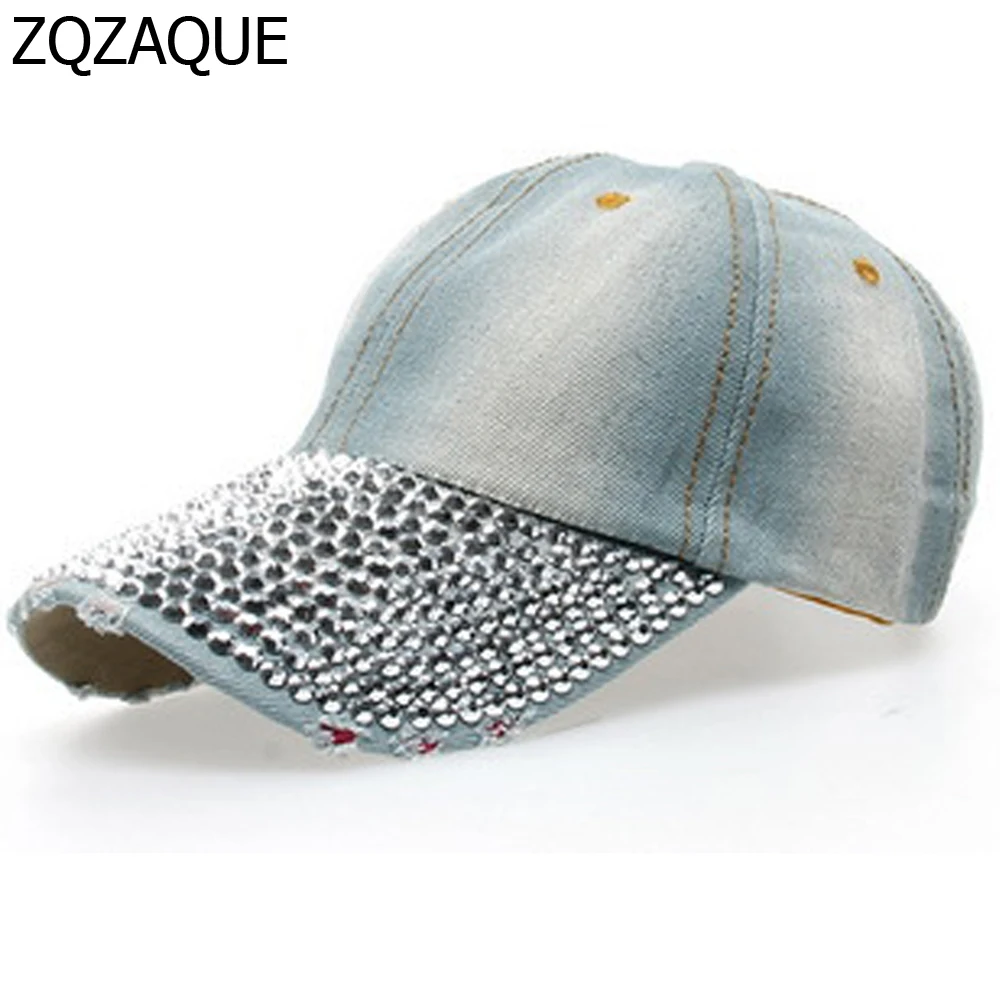 Women's Shining Diamond Drill Denim Hats Female Baseball Caps Casual Simple All-match Style 8 Colors SY327 2023 Fashion