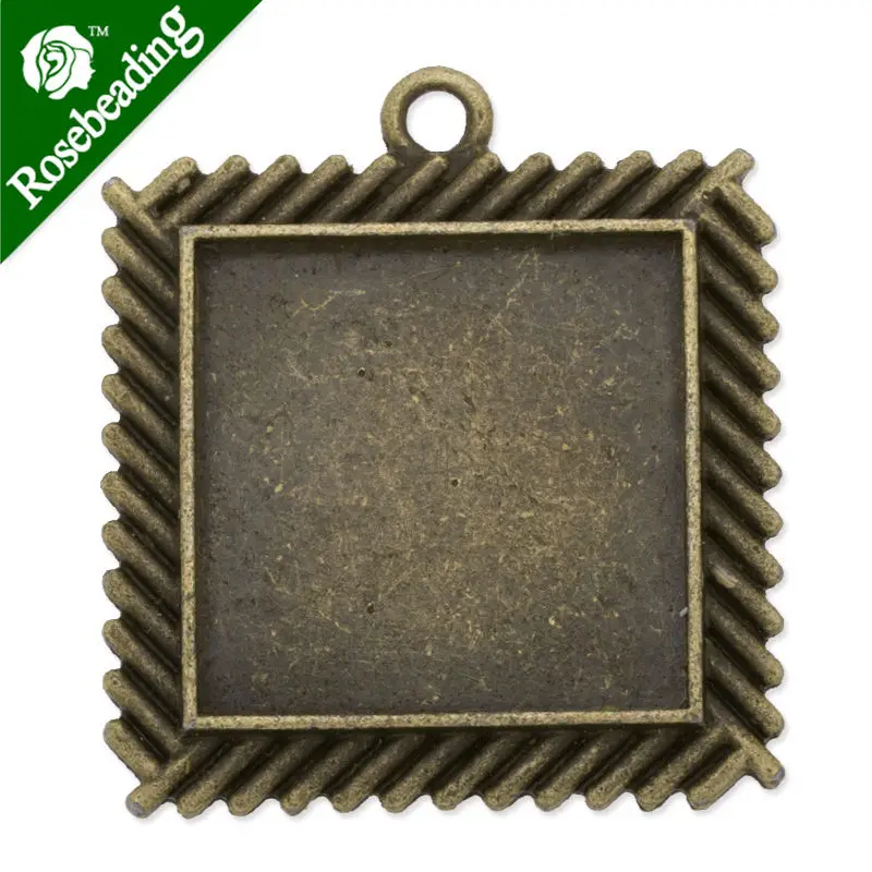 25x25mm Antique Bronze Plated Pendant tray/bezel/blank,outer size 36x40mm,fit 25x25mm square cabocon,sold 20pcs/lot-C3556