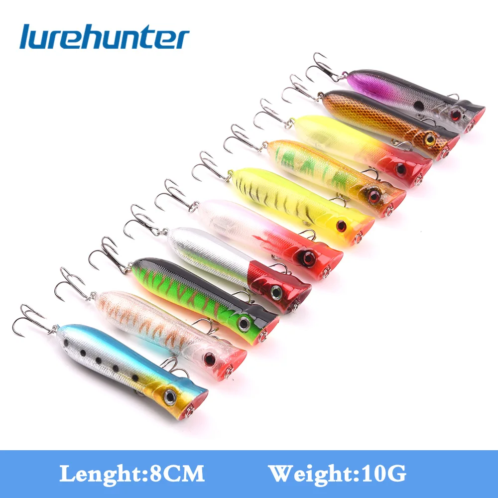 New Hot 10pcs 8cm/11g Laser Popper Fishing Lures Isca Artificial Hard Fishing Tackle 10 Colors Pesca Minnow Crankbait