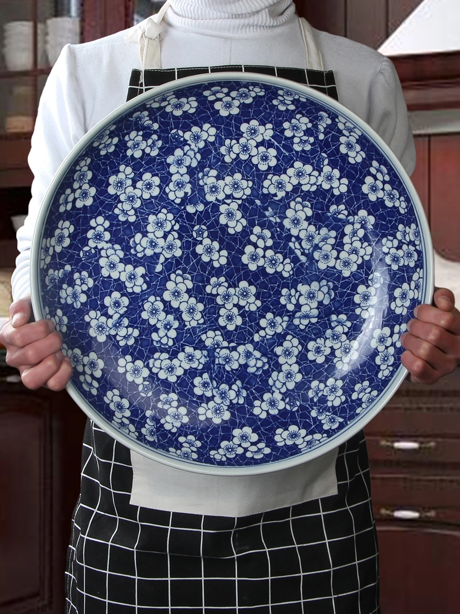 10 inch large serving plates Chinese Blue and white porcelain Ceramic Home Dish Bowl Spaghetti Roast turkey Roast Goose