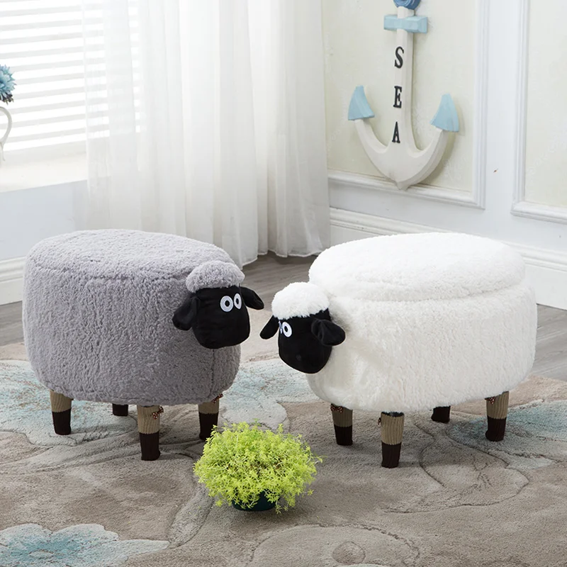 Creative Lamb Change Shoes Stool, Makeup Dressing Stool, Storage Sofa Washable Footstool