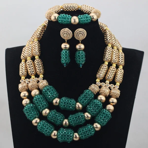 

Fashion Christmas Gift Teal Green Gold Jewelry Set Wedding African Beads Jewelry Set Statement Necklace Set Free ShippingABH054