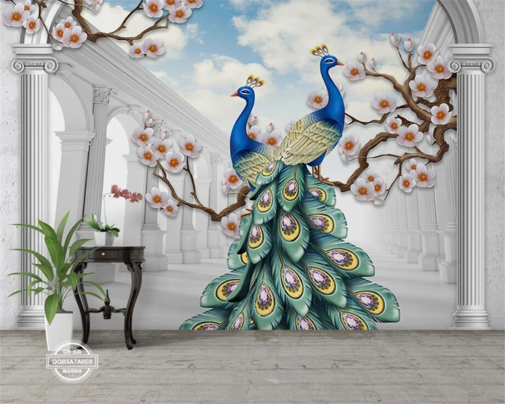 Custom Wallpaper Home Decorative mural  Auspicious Peacock Relief 3D TV Wall Background wall wallpaper