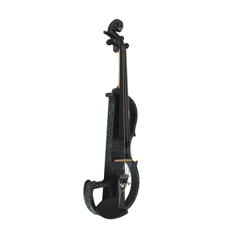 Advanced Electric Art Violin, Solid Wood, Silent Violin, Full Size, Black, Ebony Fittings, Parts,  4/4