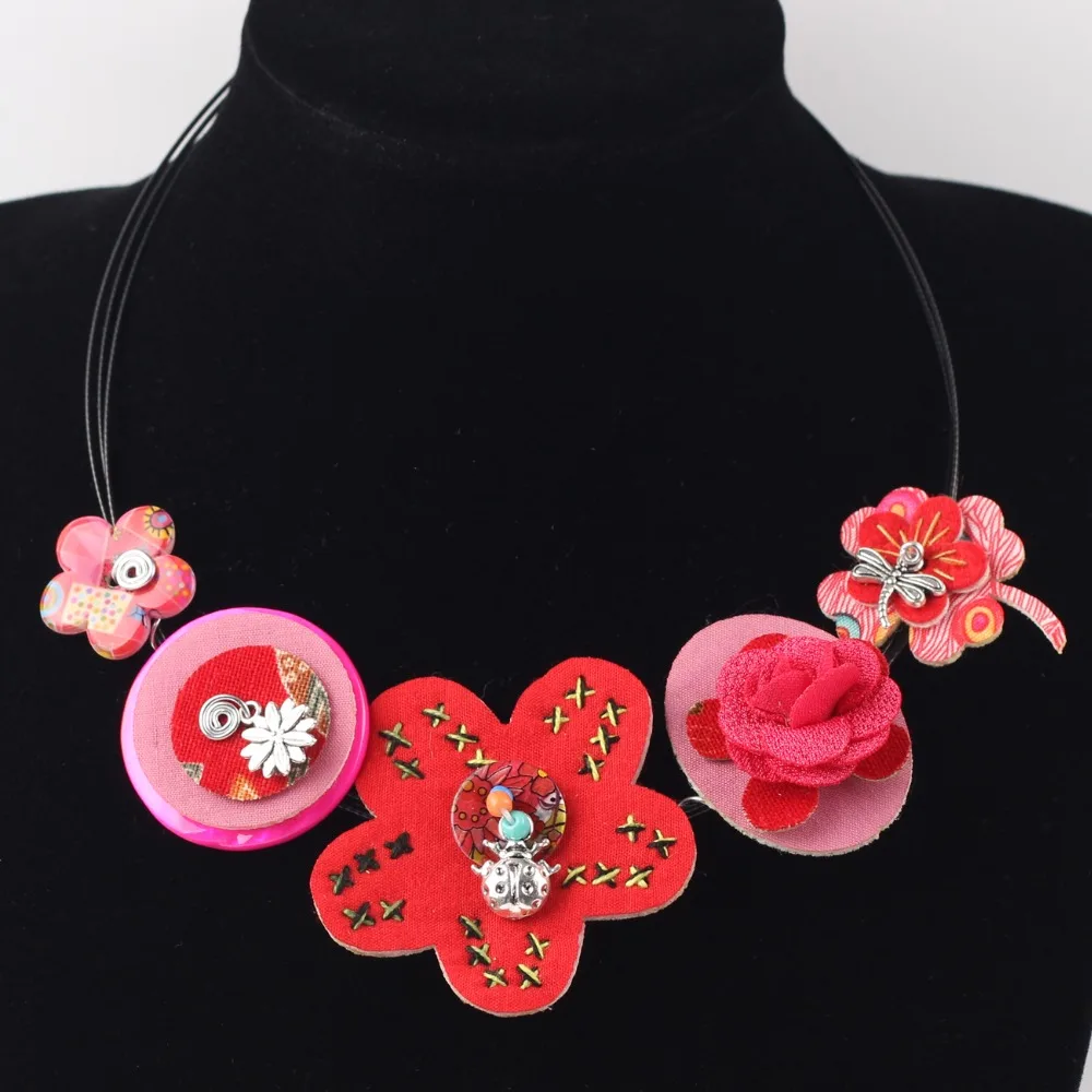 Bonsny Brand Fabric HANDMADE Statement Flower Necklace Earrings Jewelry Sets Choker Collar Fashion Jewelry For Women News Design