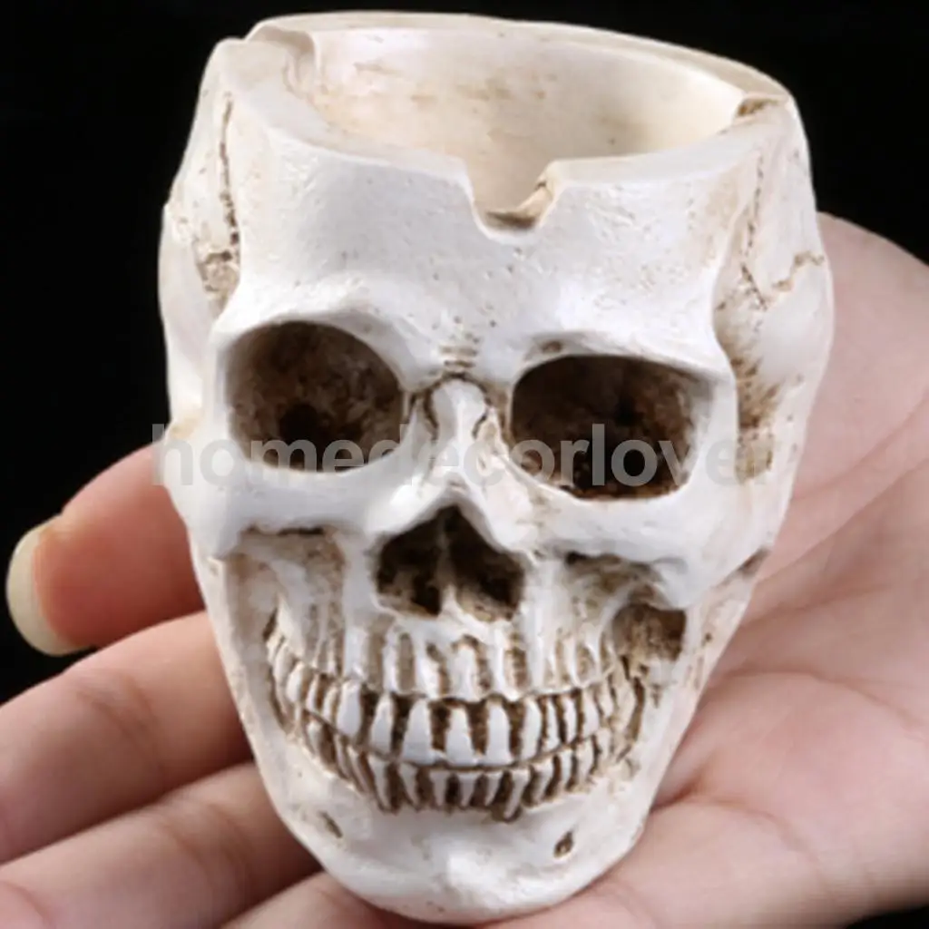 Human Skull Head Design Ashtray Container Replica Creative Home Bar Decor