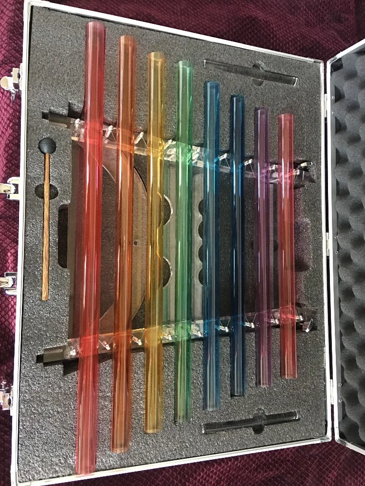 432HZ colored crystal harp with Perfect C D E F G A B C note with case + 2pcs crystal mallets and 1piece rubber mallet