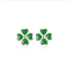 Fashion Lady Silver 925 Earrings For Women Jewelry Trendy Glaze Green Clover Stud Earrings Female Party Accessories Cute Present