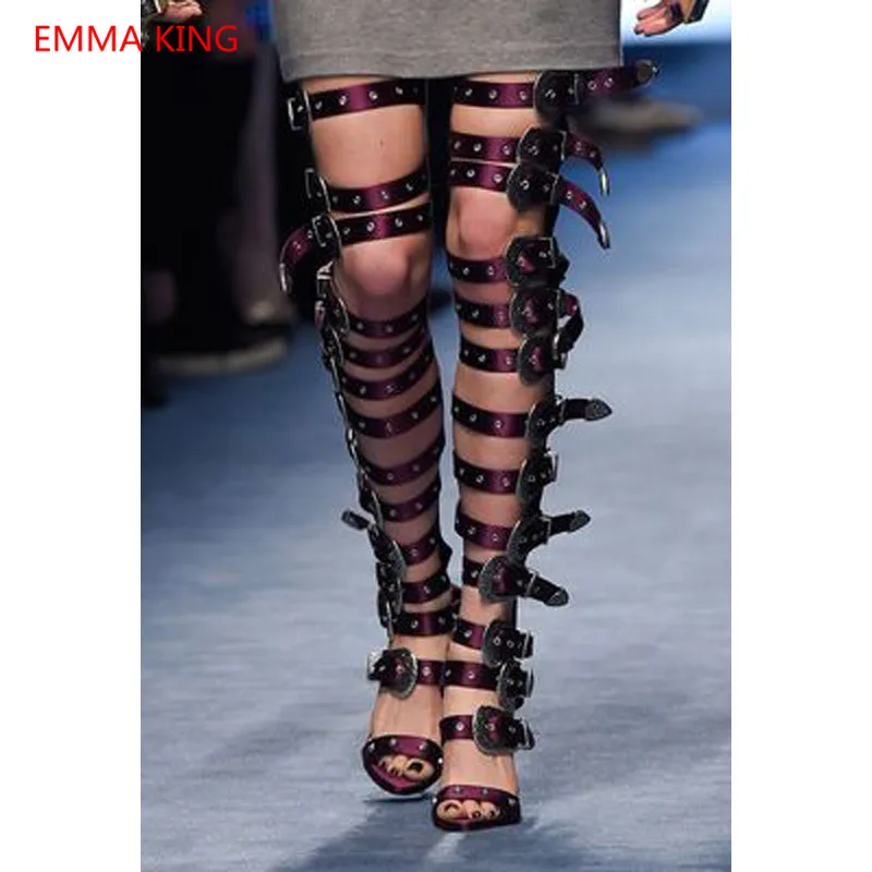 2020 Runway Women Overknee boots Buckle Strap Gladiator Thigh High Boots Summer High Heel Long Over The Knee Sandals Boots Woman