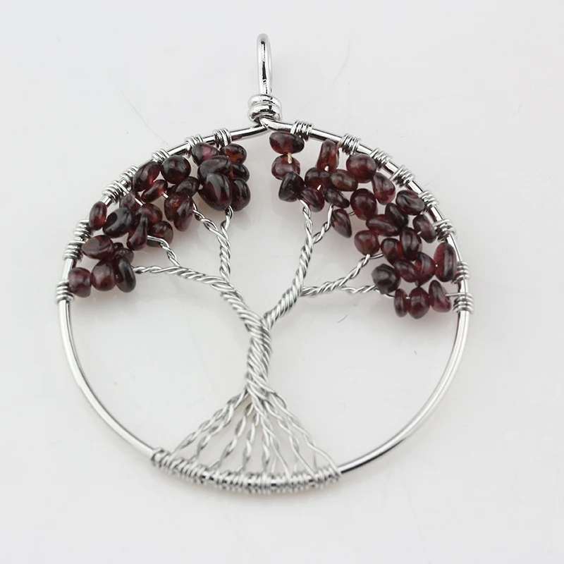 New Tree of Life Necklace Pendant Natural Stone Chip Beads pendulum Handmade Wire Wrap Clear Crystal Women Healing Reiki Jewelry