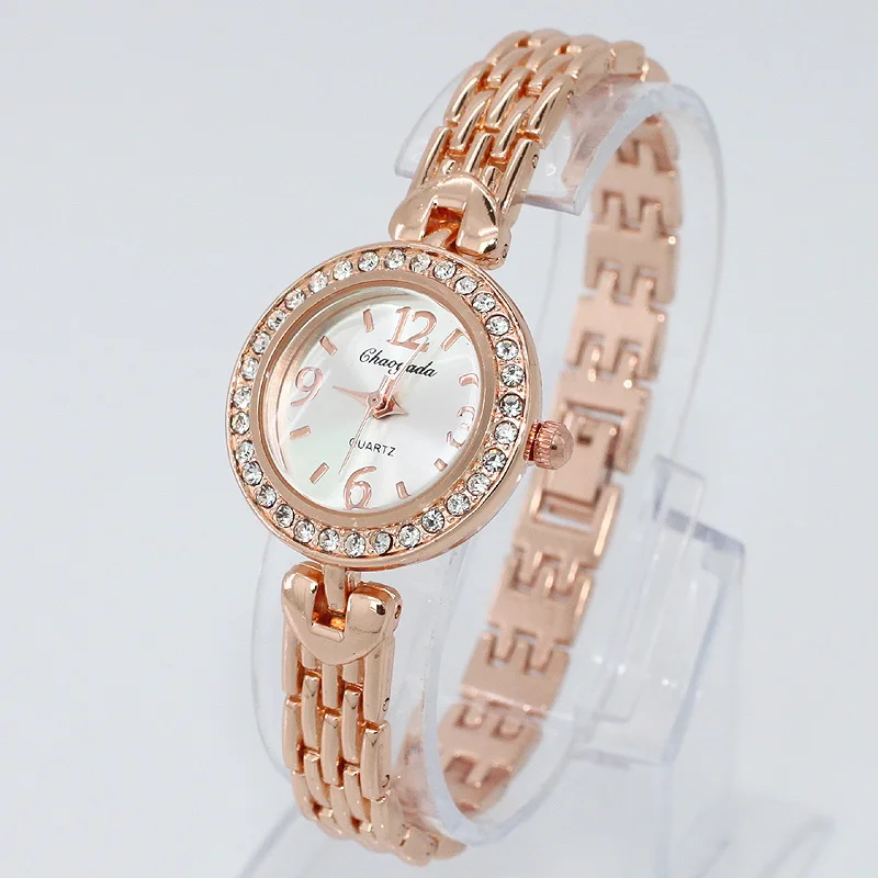 ساعات نسائية من الذهب الوردي ، سوار ملون ، ساعة يد ، فستان غير رسمي ، هدية