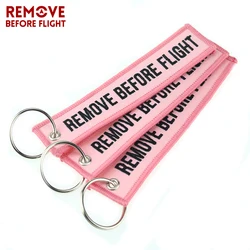 3PCS/LOT Fashion Jewelry Keychain for Cars Motorcycles Embroidery Key Chain Pink Key Fob REMOVE BEFORE FLIGHT Pink Keychain Tags