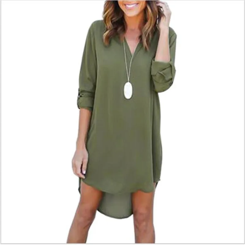 variety of colors High Quality Autumn  Fashion Women Casual Loose Plus Size Elegant Dress Long Sleeve Irregular Chiffon Dress