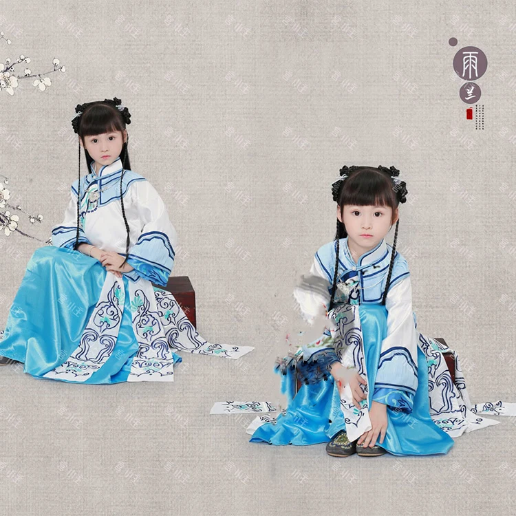 Yu Lan Republican Period Little Maid Xiuhefu Costume Kid's Costume for Children's Day or Photography Stage Performance Hanfu