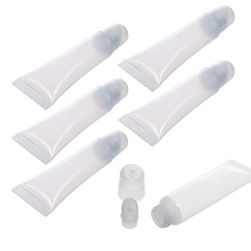 10Pcs 5ml Cosmetic Lip Gloss Empty Refillable Tubes Plastic Clear Lip Balm Makeup Containers Tools