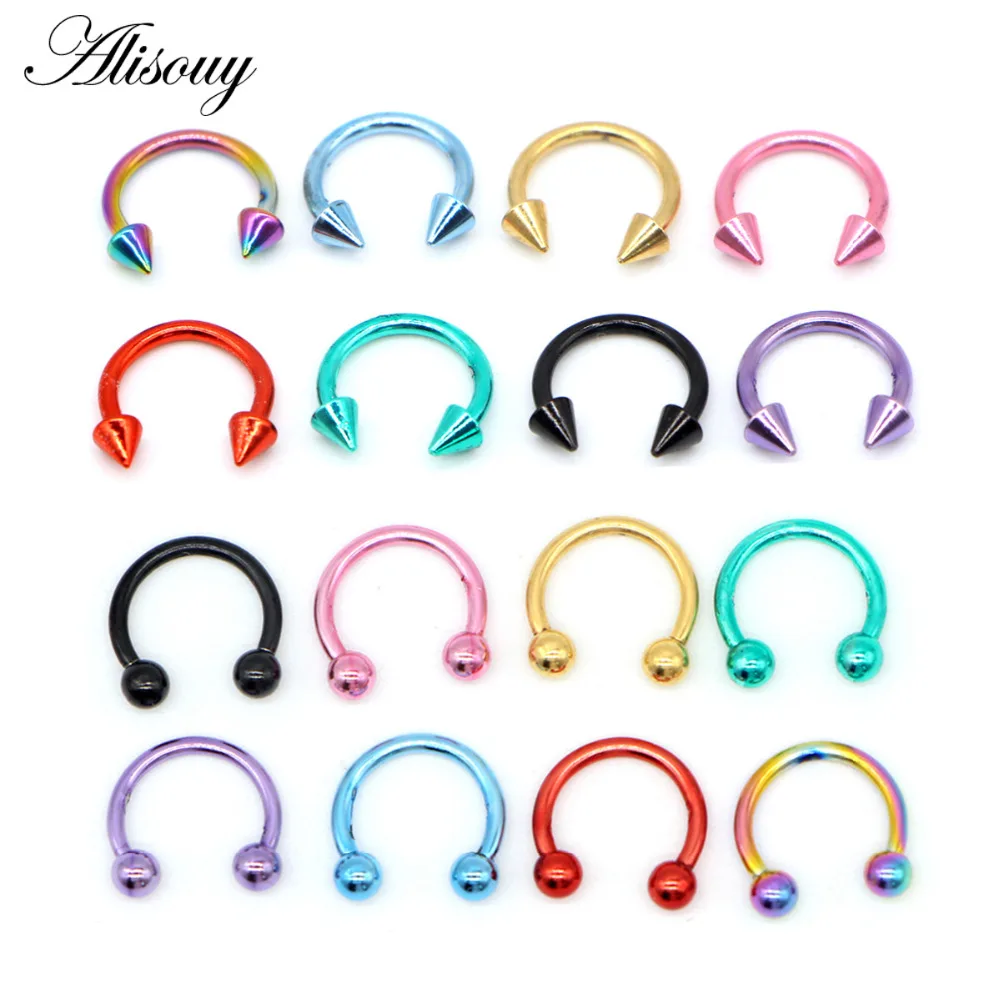 Alisouy 1PCS Hot New Stainless Steel Nostril Nose Ring Circular Piercing Ball Horseshoe Rings Sharp Round Shape Ring Earring