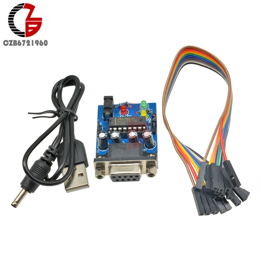 RS232 to TTL Converter Module MAX232CPE MAX232 Transfer Chip DB9 Serial Board Power RXD TXD LED Light Indicator Dupont Cable