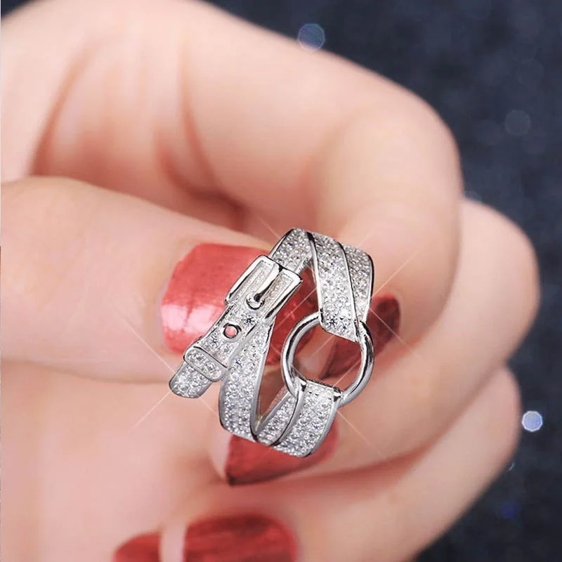 60% Silver Rings for Women Cubic Zircon Punk Rock Belt 925 Sterling Silver Female Wide Finger Ring Adjustable Bague Gift