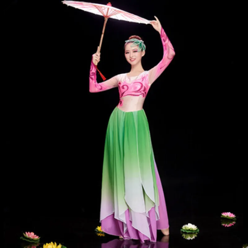 

women chinese umbrella dance costume fairy cosplay classic dance costumes for women lotus dance costumes