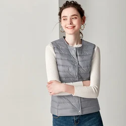 New Causal Women White Duck Down Vest Ultra Light Vest Jacket Winter Weightless Round Collar Sleeveless Coat