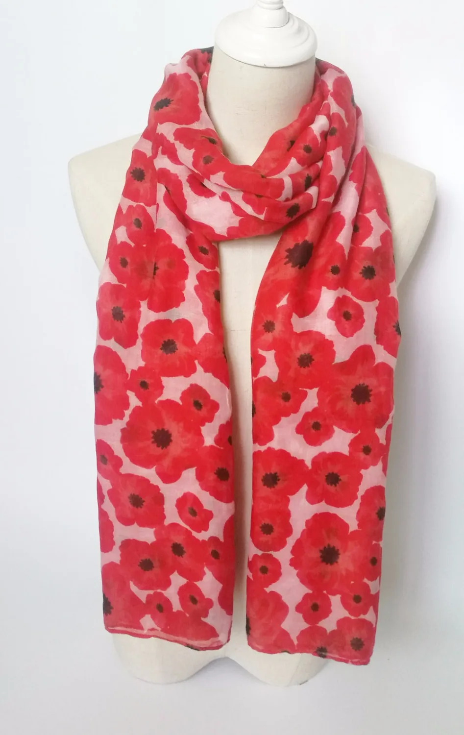 

New Fashion Flower Poppy Print Scarves And Shawls Women Floral Poppy Beautiful Scarf Muffler Wraps Hijab Free Shipping