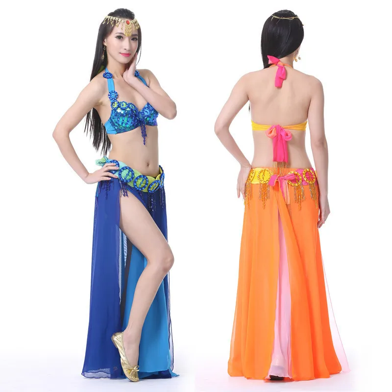 Belly Dance Costume 34c/75c 3pcs Bra&Belt&Skirt Sexy Dancing Women Dance  Clothes Set bellydance wear 5 color for selection 866#