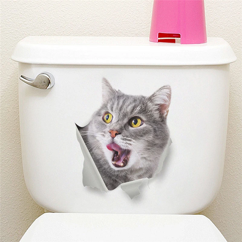 Cartoon cat Kitten 3d Wall Stickers Home Decorations Toilet Washroom Decals Kitchen Furniture 3d Decor WC Mural Art Posters