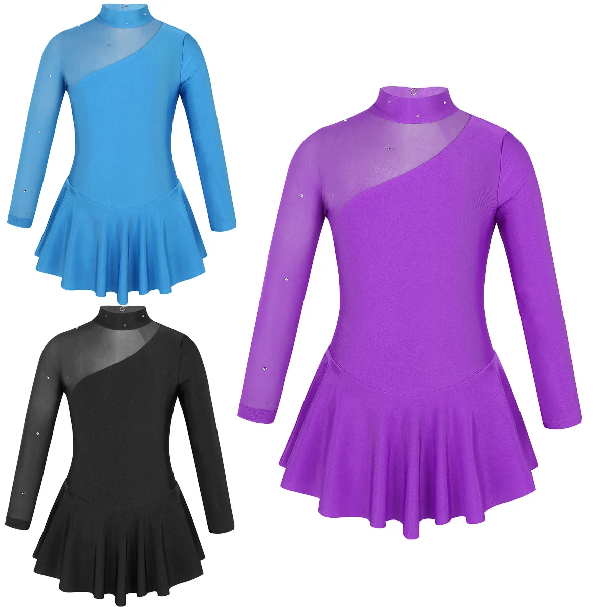 Teen Girls ballroom dance competition dresses Tulle Splice Cutouts Back Skating Modern Dance Dress for Kids stage dance costumes