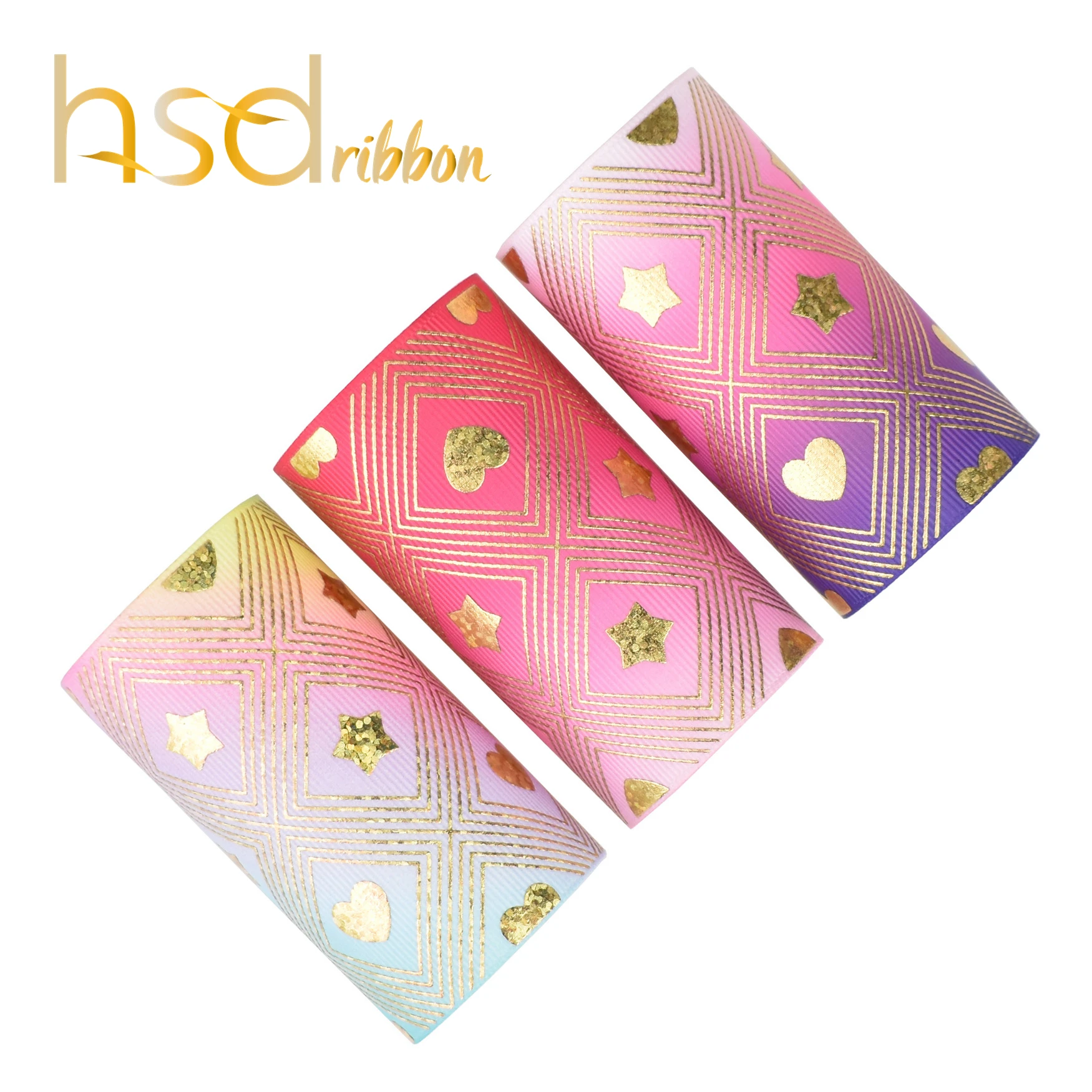 

HSDRibbon 3 inch 75MM Custom Valentine's Day series Heat transfer with foil on grosgrain ribbon