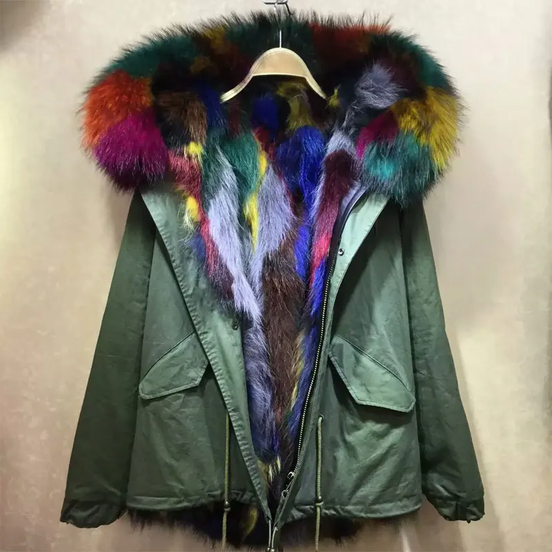 

Multicolor 7Color Match Windproof Fabric Shell Mens Work Colorfull Fox Fur Wear